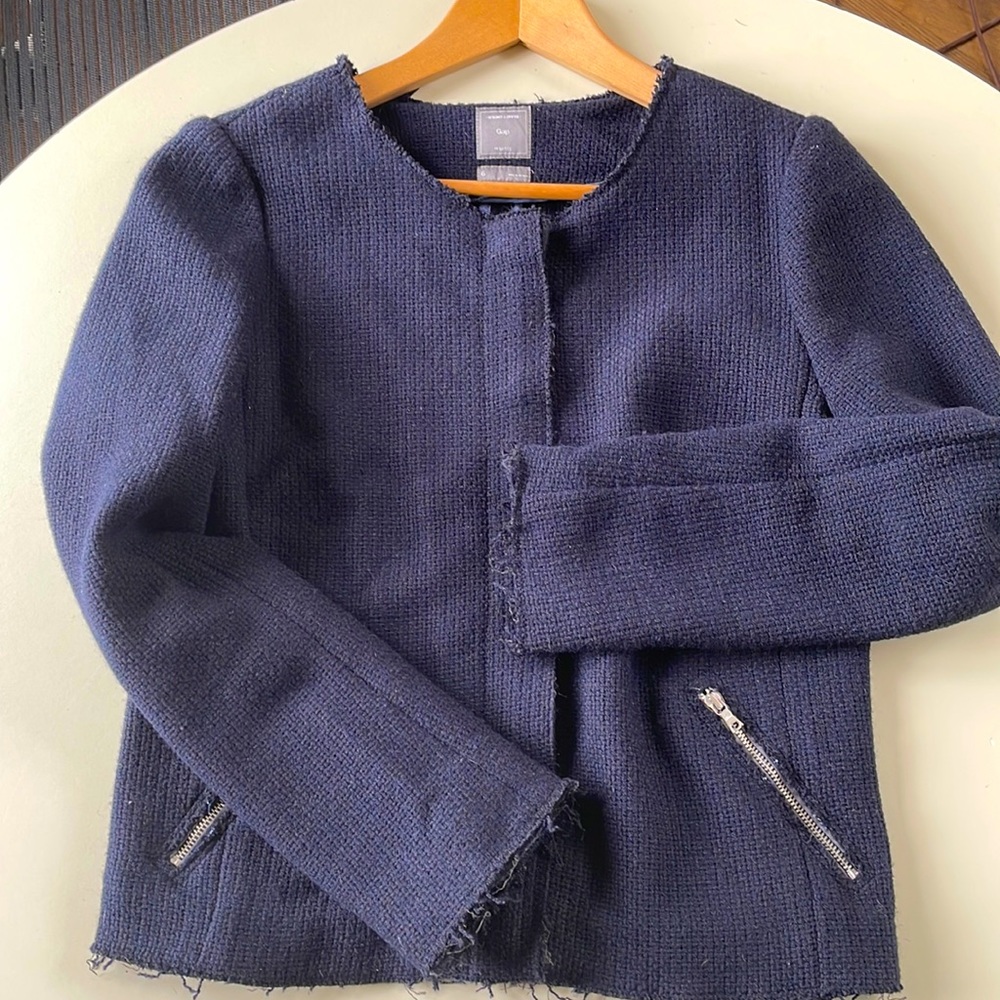 Gap Vintage zippered navy blue raw edge cardigan size 6